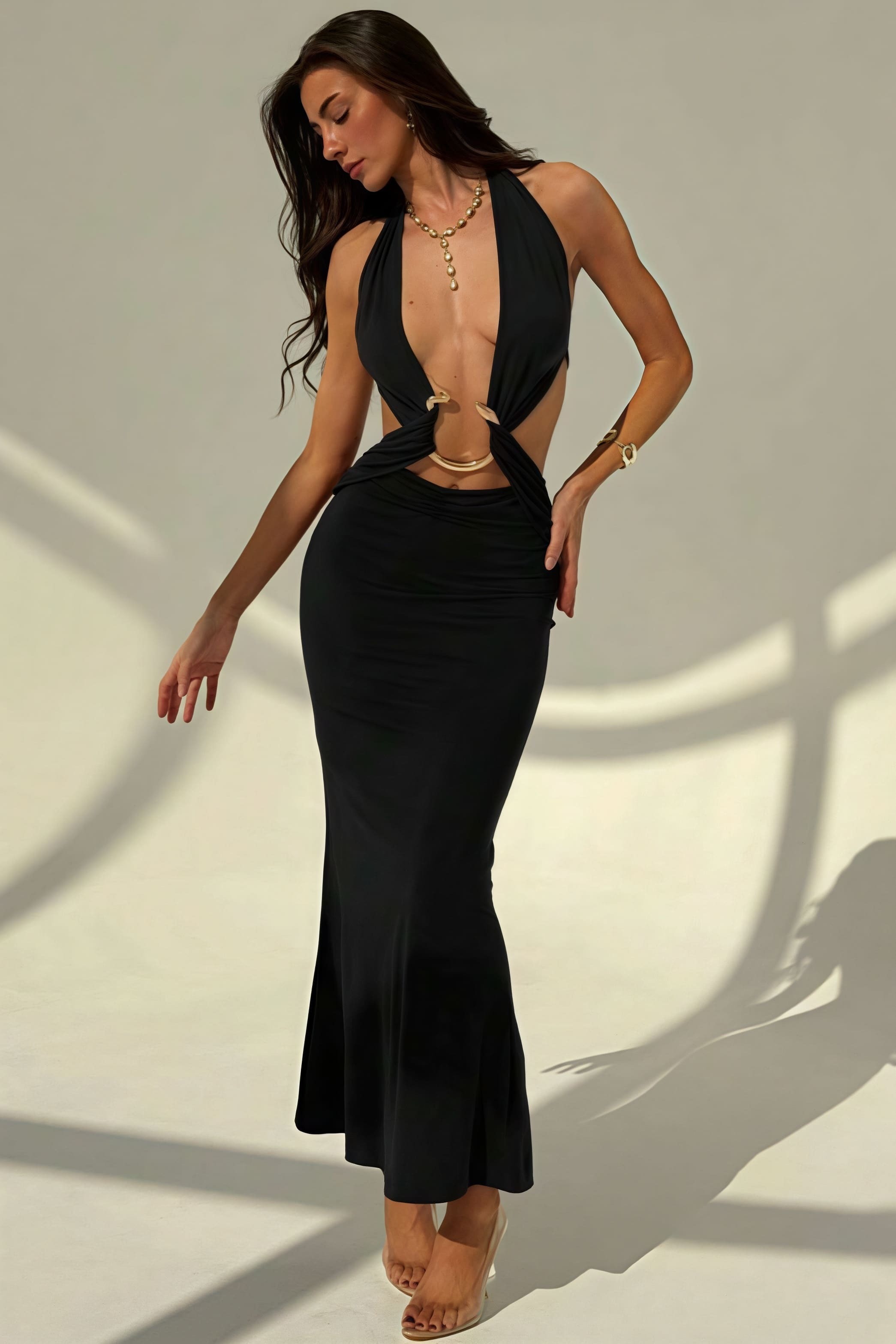 Sexy Halter Deep V Neck Backless Metal Maxi Dress Sexy Halter Deep V Neck Backless Metal Maxi Dress