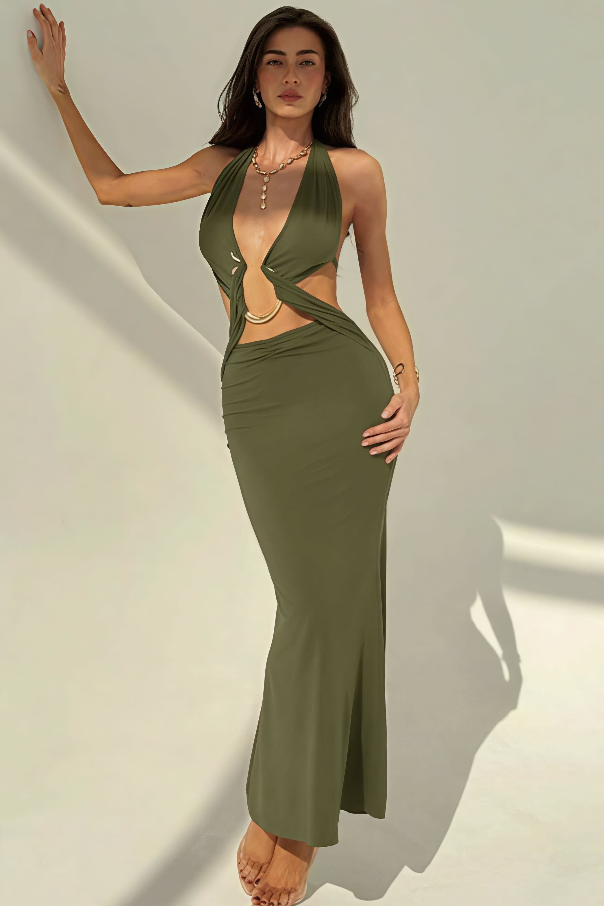 Sexy Halter Deep V Neck Backless Metal Maxi Dress Sexy Halter Deep V Neck Backless Metal Maxi Dress