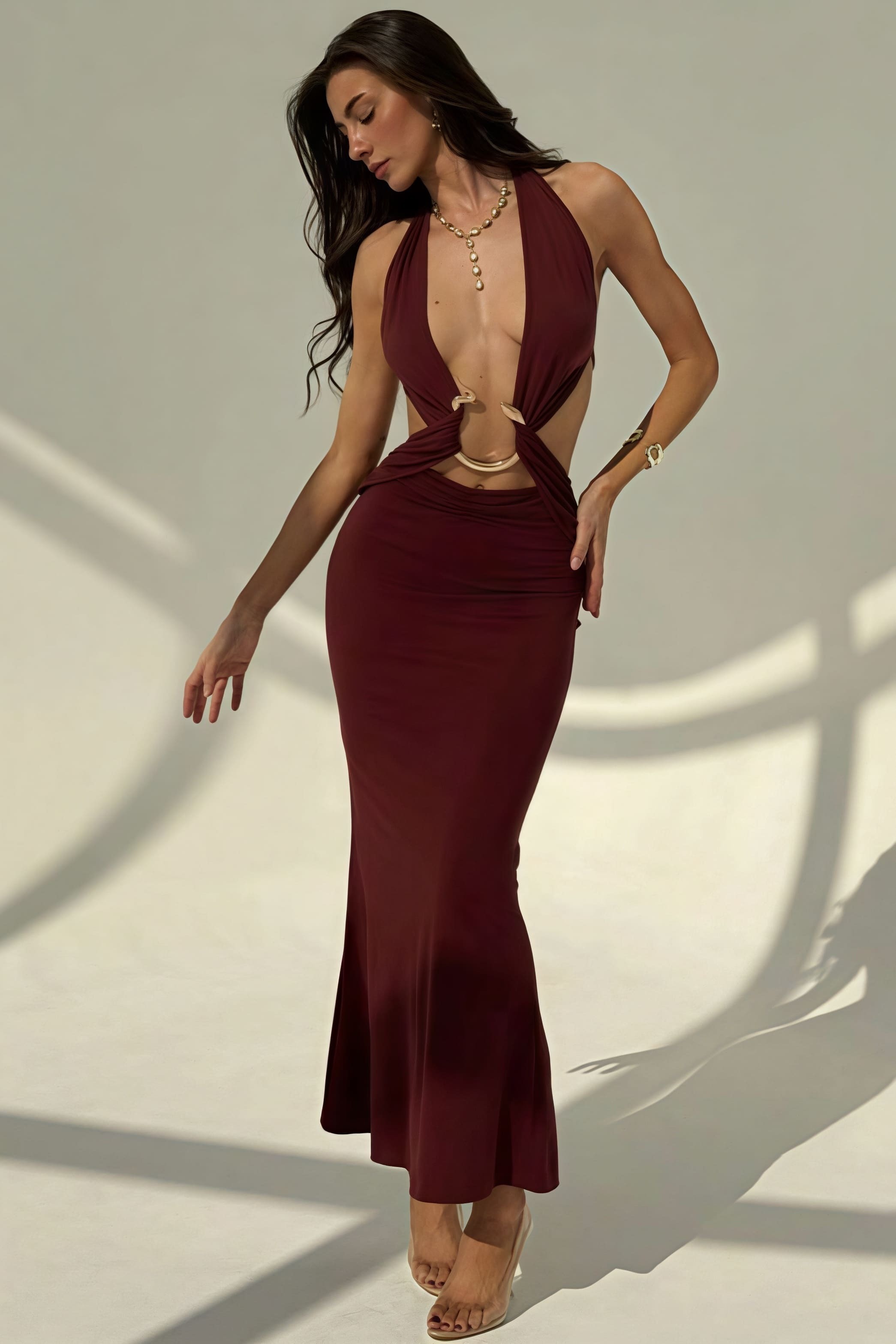 Sexy Halter Deep V Neck Backless Metal Maxi Dress Sexy Halter Deep V Neck Backless Metal Maxi Dress