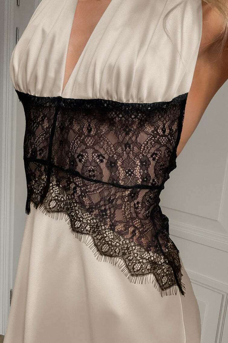 Sexy Lace Sheer Deep V Halter Maxi Dress Sexy Lace Sheer Deep V Halter Maxi Dress