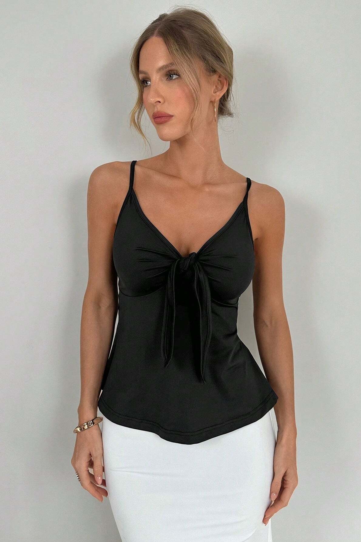 Sexy Minimal Solid Tie Slim Cami Top