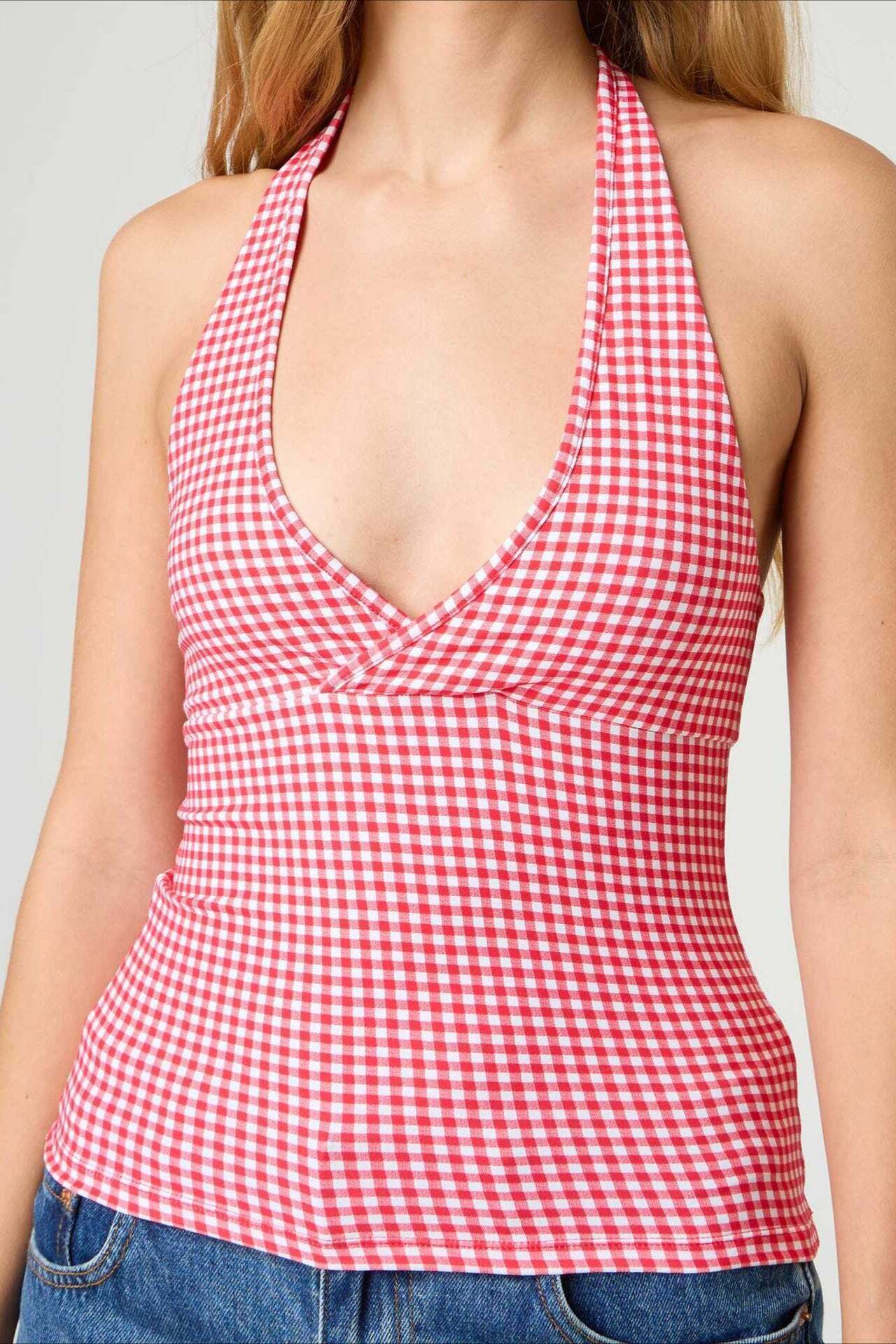 Sexy Polka Dot Plaid Slim Halter Top Sexy Polka Dot Plaid Slim Halter Top