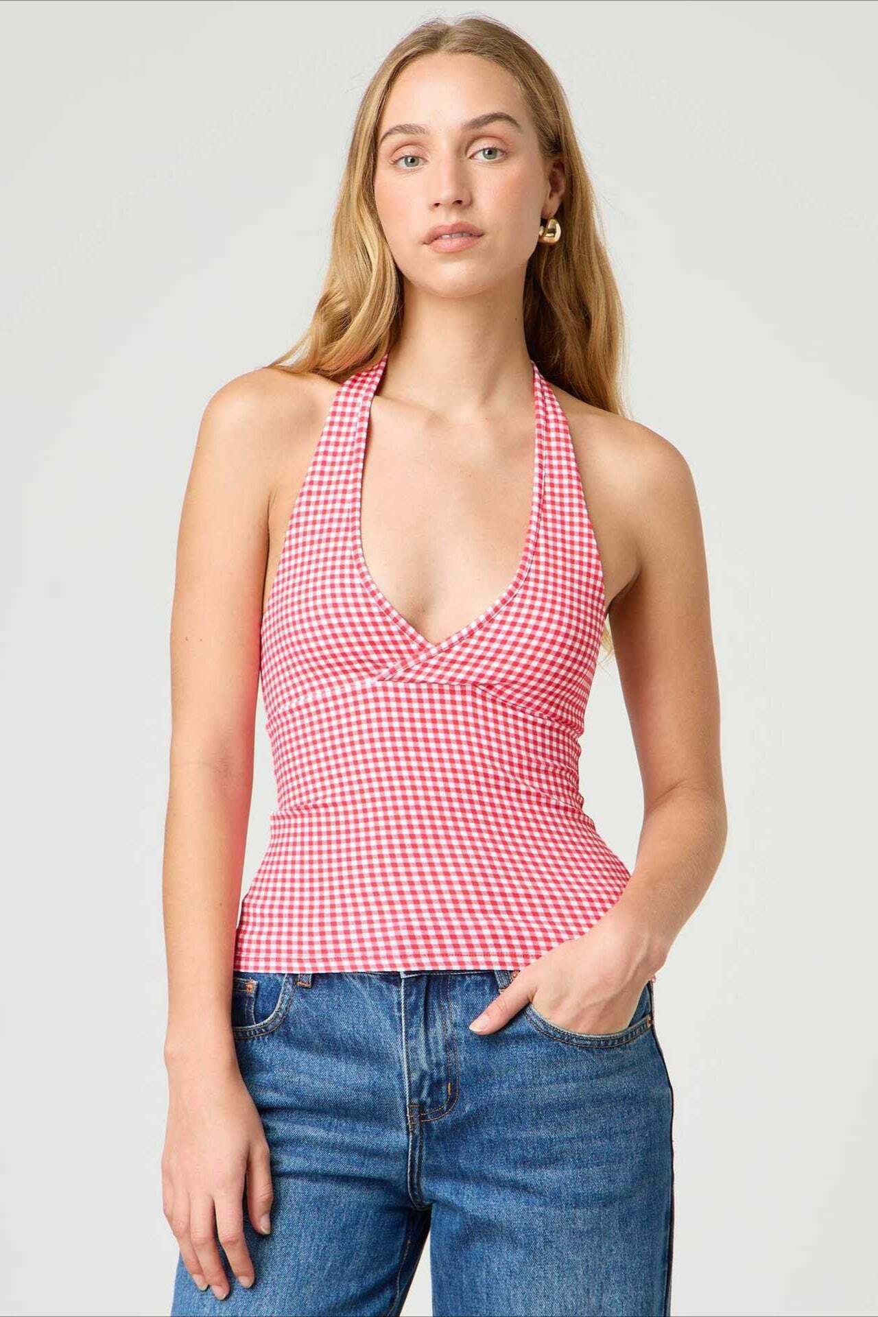 Sexy Polka Dot Plaid Slim Halter Top Sexy Polka Dot Plaid Slim Halter Top