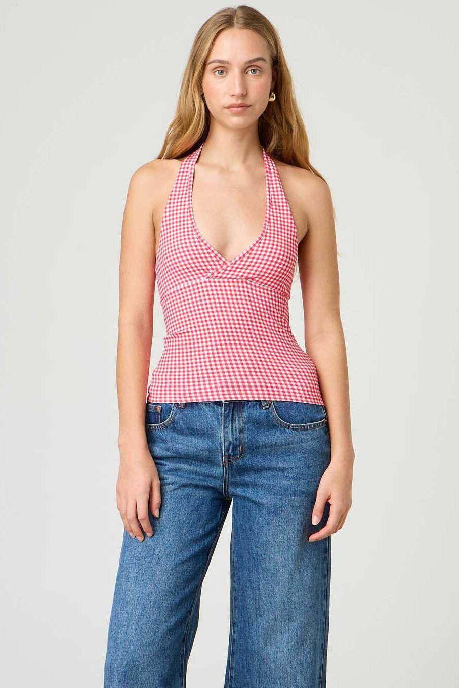 Sexy Polka Dot Plaid Slim Halter Top Sexy Polka Dot Plaid Slim Halter Top