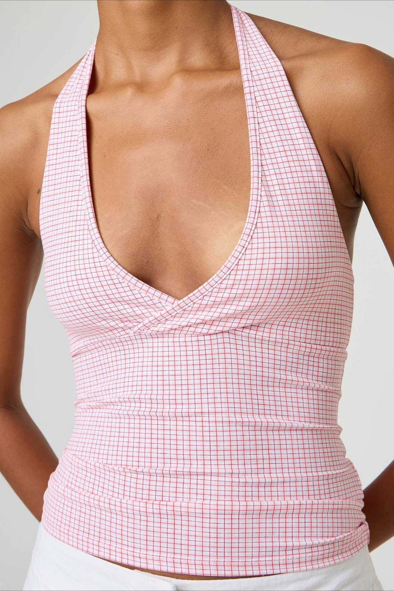 Sexy Polka Dot Plaid Slim Halter Top Sexy Polka Dot Plaid Slim Halter Top
