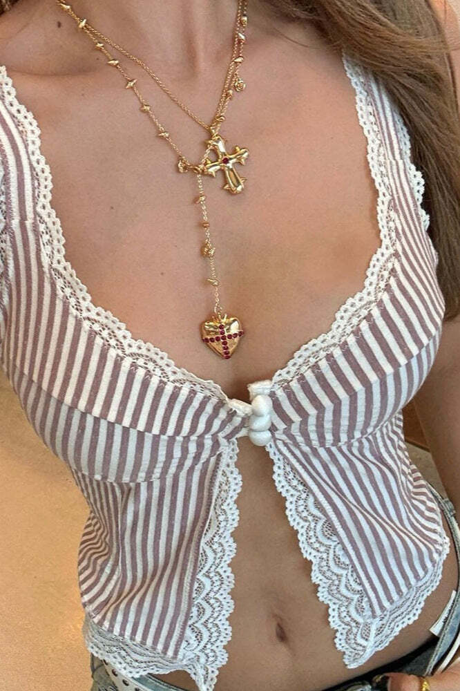 Sexy Ruffled Stripe Lace Tank Top Sexy Ruffled Stripe Lace Tank Top