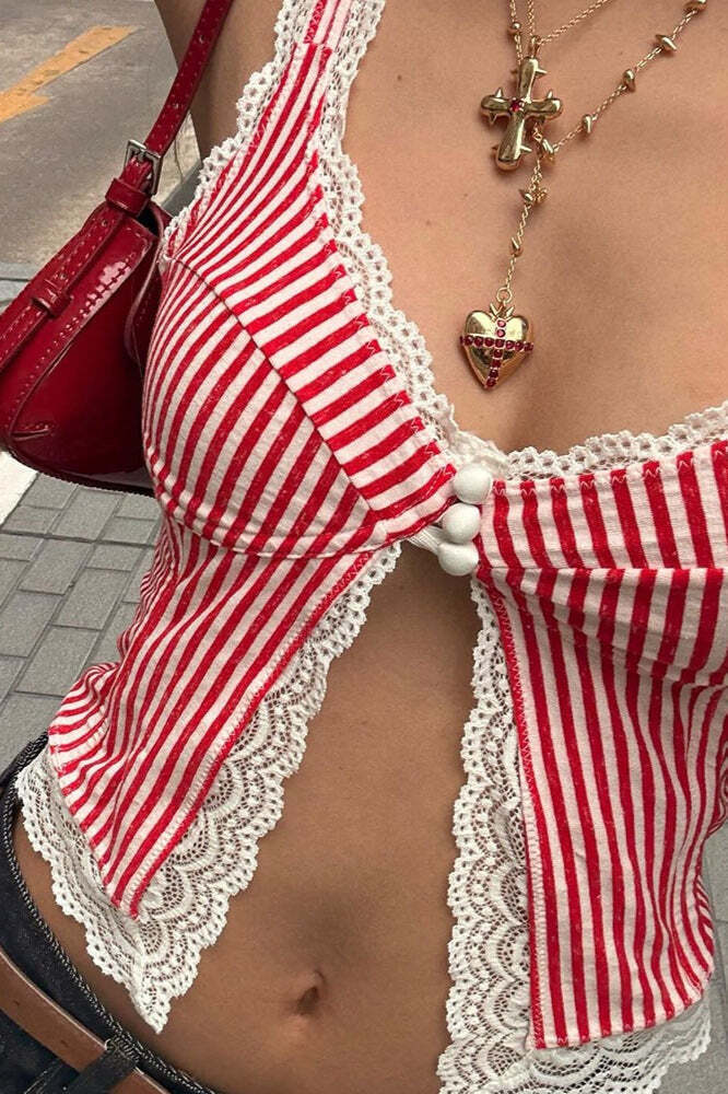 Sexy Ruffled Stripe Lace Tank Top Sexy Ruffled Stripe Lace Tank Top
