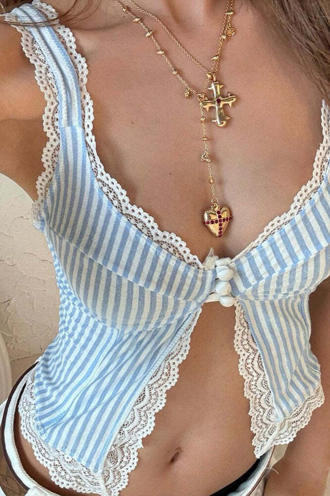 Sexy Ruffled Stripe Lace Tank Top Sexy Ruffled Stripe Lace Tank Top