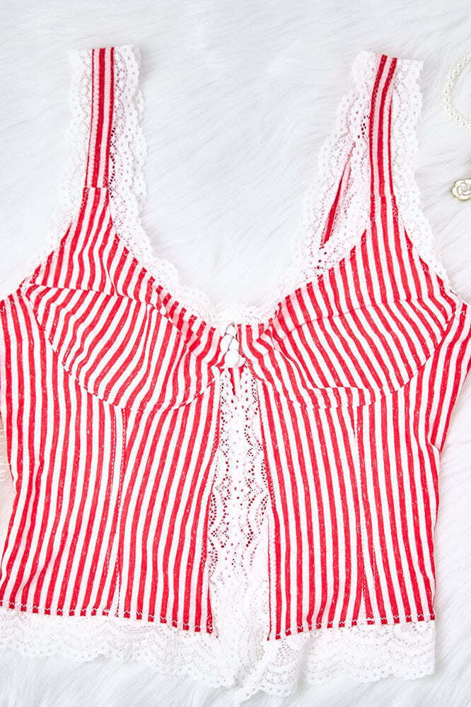 Sexy Ruffled Stripe Lace Tank Top Sexy Ruffled Stripe Lace Tank Top