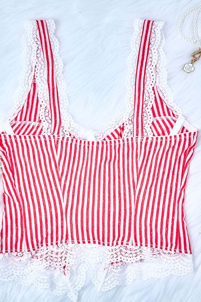 Sexy Ruffled Stripe Lace Tank Top Sexy Ruffled Stripe Lace Tank Top