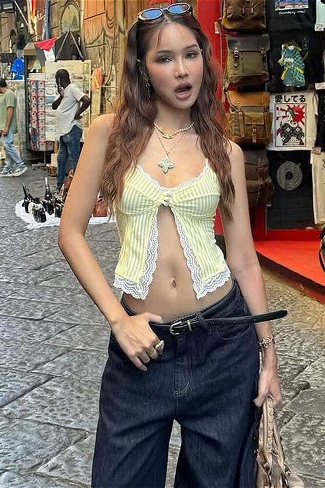 Sexy Ruffled Stripe Lace Tank Top Sexy Ruffled Stripe Lace Tank Top