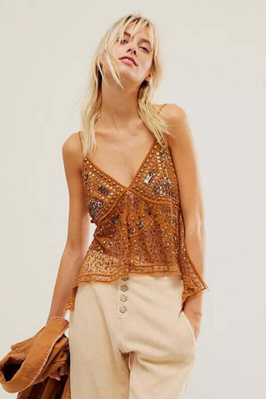 Sexy Sheer Trendy Rhinestone Cami Top Sexy Sheer Trendy Rhinestone Cami Top