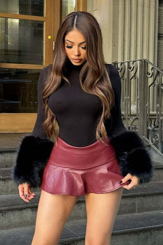 Sexy Slim Fit Cuff Fuzzy Patchwork Solid Long Sleeve Tee Sexy Slim Fit Cuff Fuzzy Patchwork Solid Long Sleeve Tee