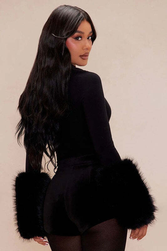 Sexy Slim Fit Cuff Fuzzy Patchwork Solid Long Sleeve Tee Sexy Slim Fit Cuff Fuzzy Patchwork Solid Long Sleeve Tee