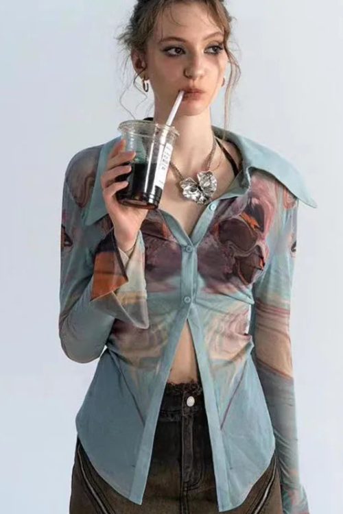 Sheer Button Up Mesh Shirt