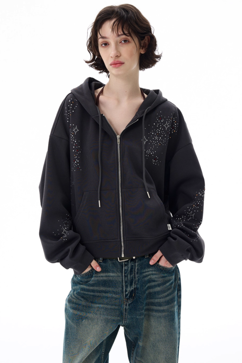 Shiny Sequin Zip Up Hoodie