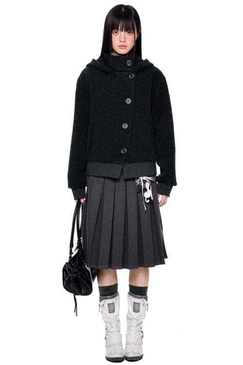 Short Wool Hooded Coat