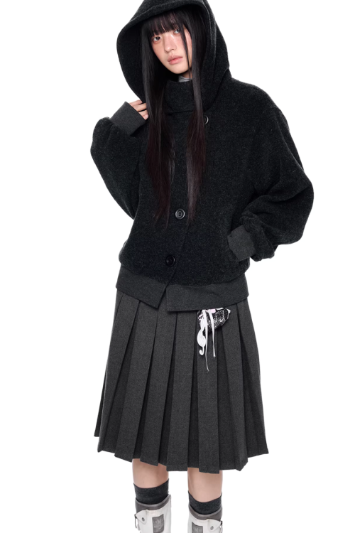 Short Wool Hooded Coat