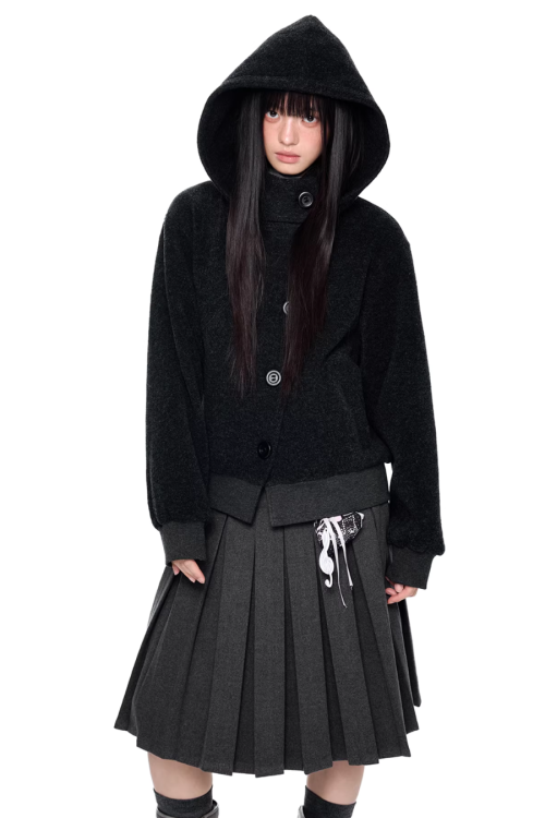 Short Wool Hooded Coat