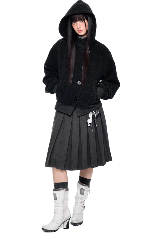 Short Wool Hooded Coat