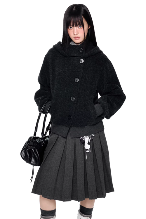 Short Wool Hooded Coat
