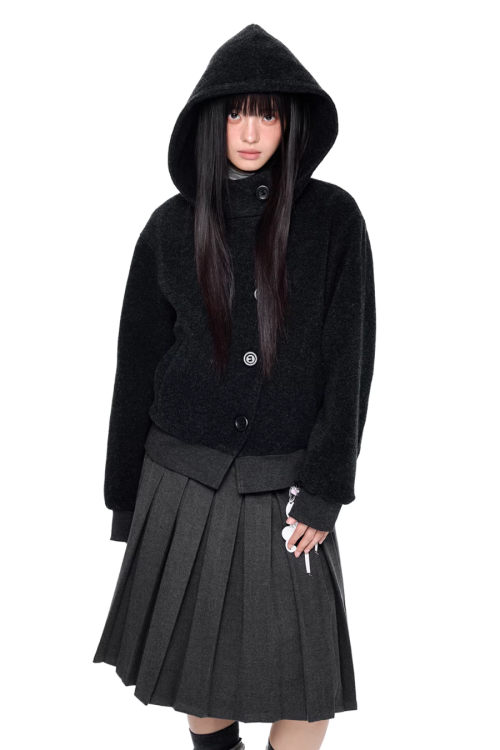 Short Wool Hooded Coat