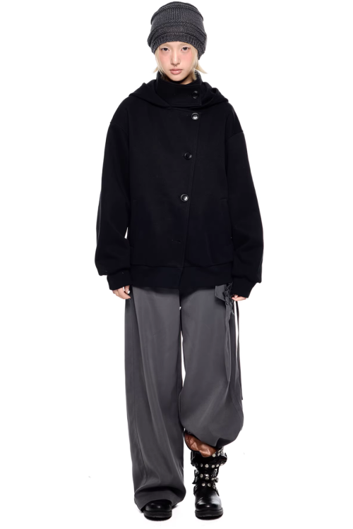 Short Wool Hooded Coat