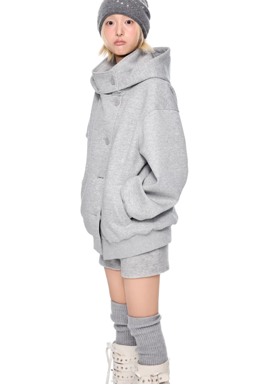 Short Wool Hooded Coat