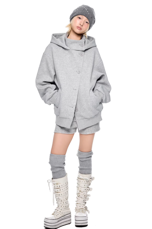 Short Wool Hooded Coat