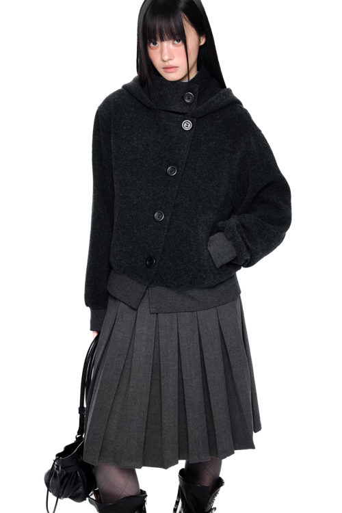 Short Wool Hooded Coat