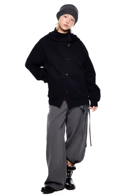 Short Wool Hooded Coat