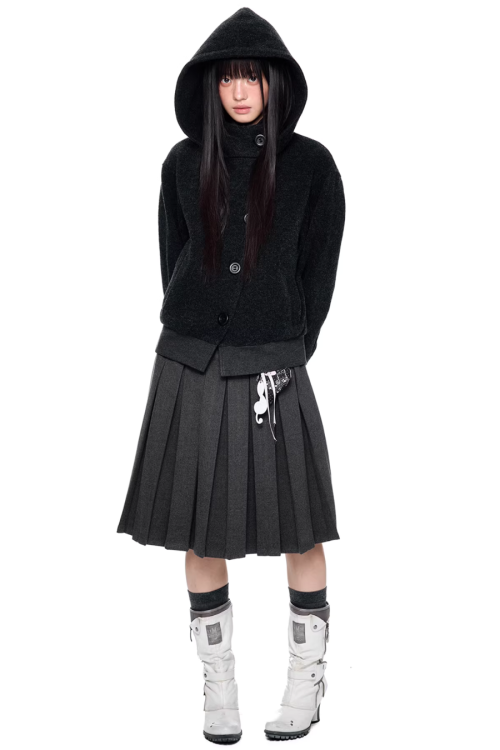 Short Wool Hooded Coat