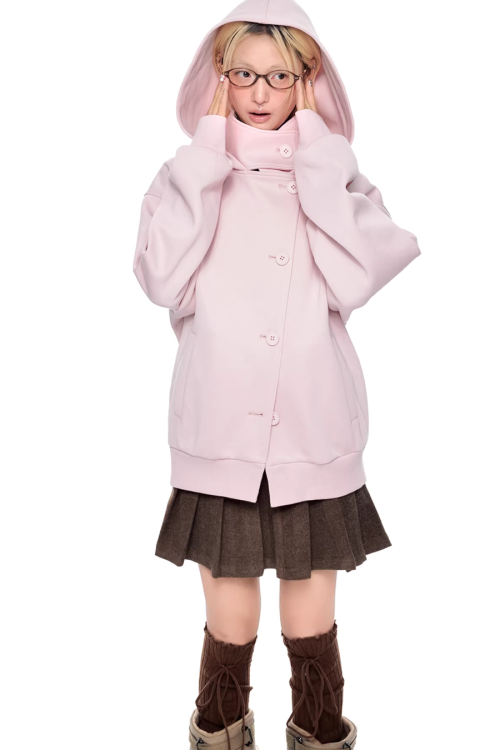 Short Wool Hooded Coat