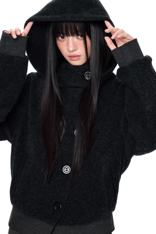 Short Wool Hooded Coat