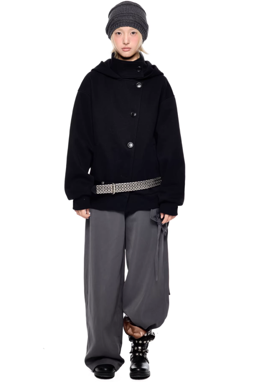 Short Wool Hooded Coat