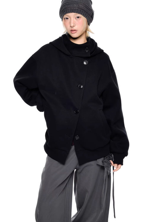 Short Wool Hooded Coat