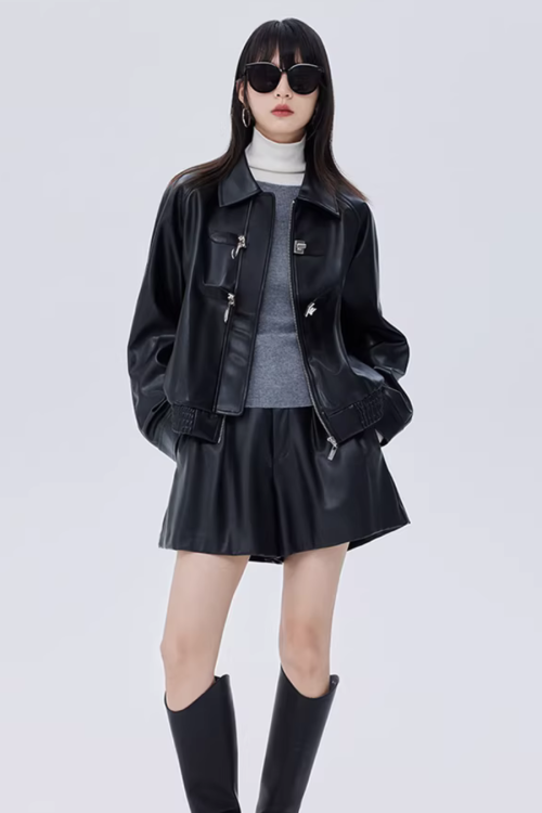 Silver Buckle Leather Jacket