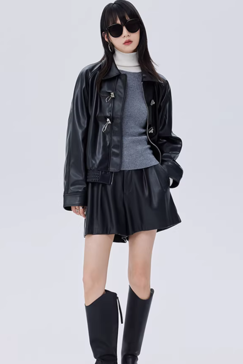 Silver Buckle Leather Jacket