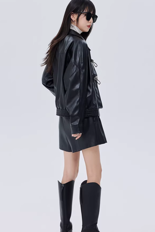 Silver Buckle Leather Jacket