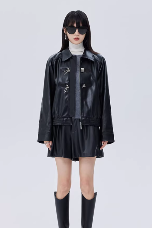 Silver Buckle Leather Jacket