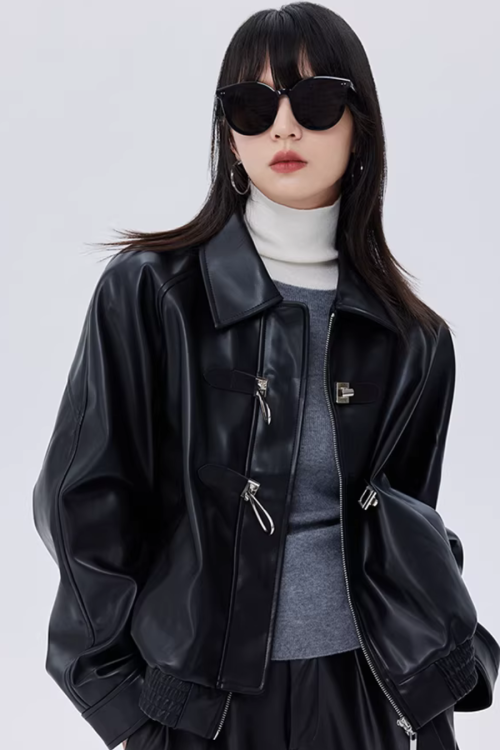 Silver Buckle Leather Jacket