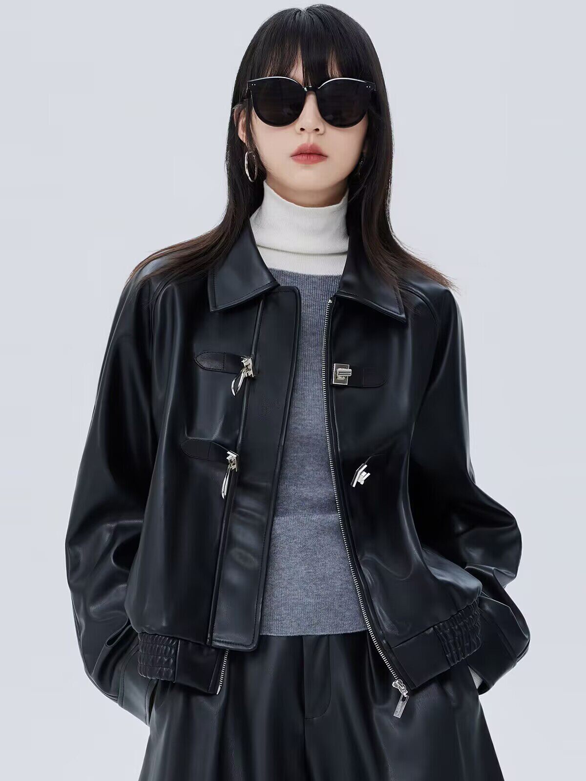 Silver Buckle Leather Jacket