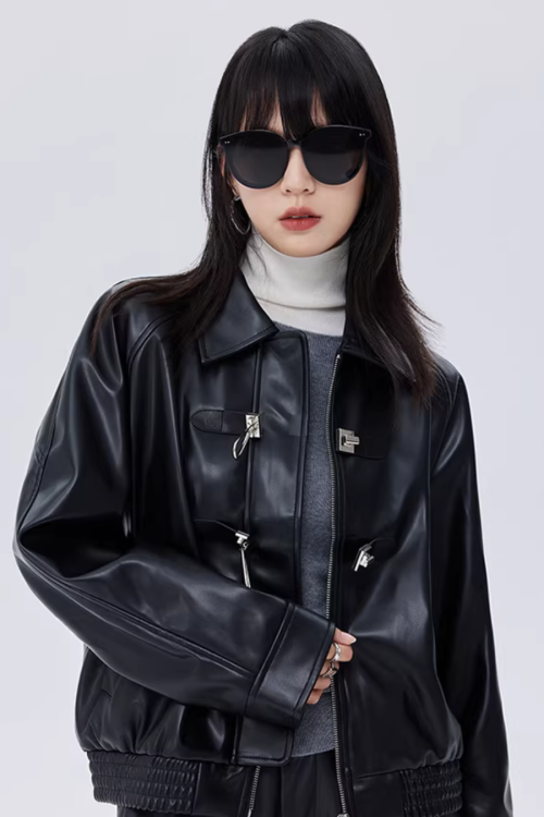 Silver Buckle Leather Jacket