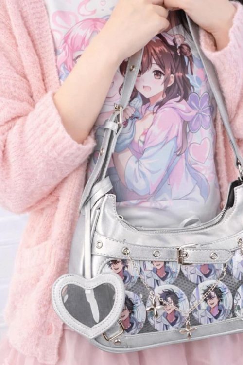 Silver Convertible Ita Bag with Clear Window for Photocards and Pins