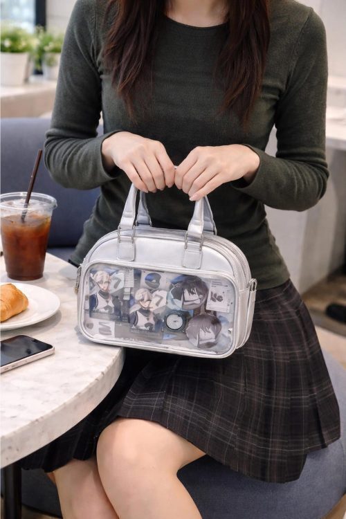 Silver Convertible Ita Bag with Clear Window for Photocards and Pins