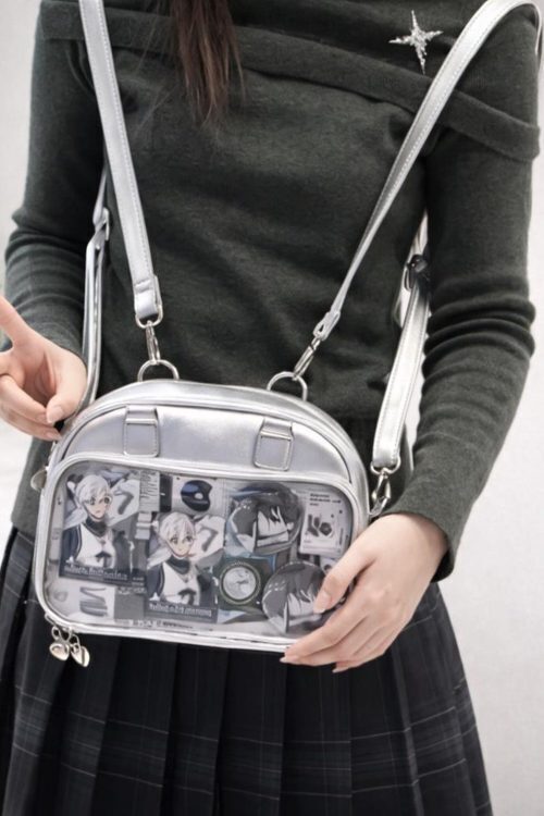 Silver Convertible Ita Bag with Clear Window for Photocards and Pins