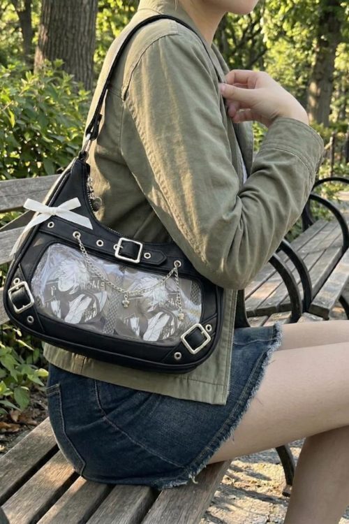 Silver Convertible Ita Bag with Clear Window for Photocards and Pins