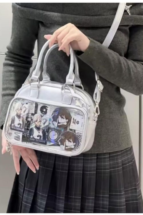 Silver Convertible Ita Bag with Clear Window for Photocards and Pins