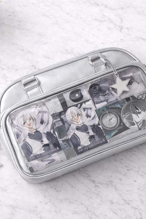 Silver Convertible Ita Bag with Clear Window for Photocards and Pins