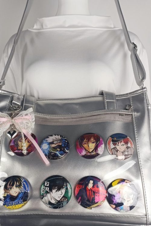Silver Ita Crossbody Bag with Clear Window and Included Insert for Pin Display